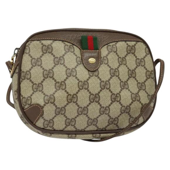 GUCCI GG Supreme Web Sherry Line Bag Pvc Beige Gold 156 02 066 - Picture 1 of 16